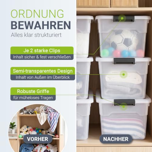 Juskys Aufbewahrungsbox mit Deckel 4er Set 45 L, transparent, groß – Ansicht 5