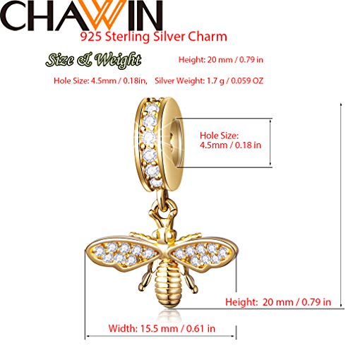 Chawin Sparkling Queen Bee Charms Gold Plated 925 Sterling Silver Dangle Charm Insects Nature Garden Beads With Clear Cz Compatible With Pandora Charms Bracelet Necklace Gifts For Women/Wife/Mother/Sister thumb #2