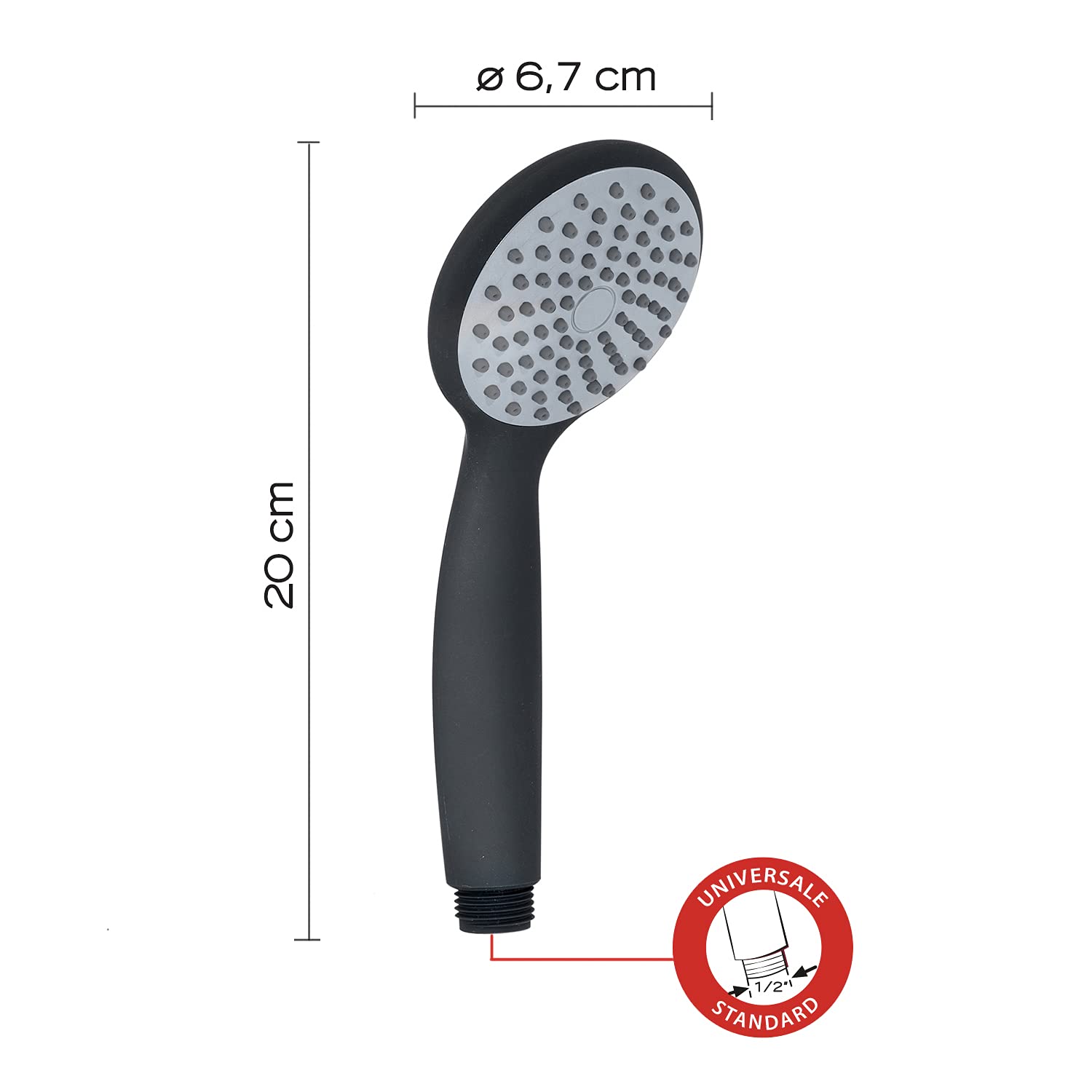 GEDY G-Easy 04, Doccetta per doccia 1 getto, Soffione doccia in ABS con finitura nera, 5 anni di garanzia, Design R&S Gedy, Filtro doccia antisabbia incluso