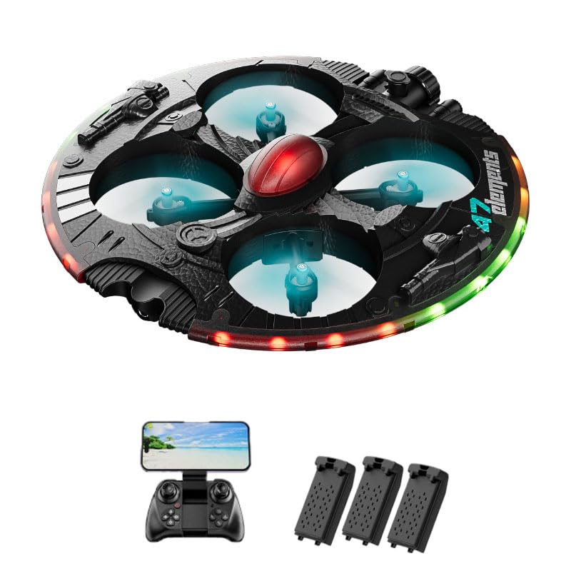UFO Drones with 8K HD Dual Camera for Adults, AI Gesture Control,Stable Optical Flow Positioning Hover,Designated Trajectory Flight,360° Flips, One-Key Return, 60mins Flight,Spray RGB Light Show