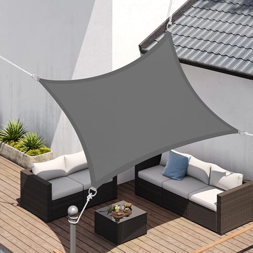 SONGMICS Sonnensegel 2 x 3 m, wasserdicht mit Einer Wassersäule von 665 mm, Sonnenschutz aus reißfestem Polyester, UV-Schutz 93% Terrasse Garten Balkon rechteckig 2m Seile rauchgrau GSH23BK 1