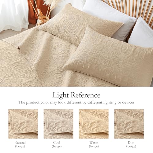 Juego de ropa de cama individual beige akkialla con colcha de microfibra moderna y funda 6