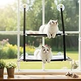 Fenster Katzenhängematte für Katzen bis 25kg,Doppellagiges Katzen Hängematte für Katze in Innenräumen,Verstärkte Katzens Fensterplatz mit Starkem Saugnapf,51 X 31 cm,Fensterbankliege Katze