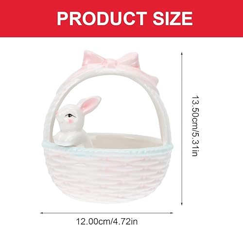 Miniatura 4 de Decoración de cesta de conejo de Pascua, figura de conejito de porcelana, adorno de escritorio para el hogar, decoración de fiesta de Pascua, adorno
