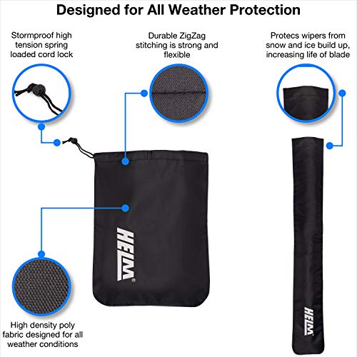 HELM - 2 Vehicle-Pack Windshield Wiper Covers and Side Mirror Covers for Trucks Cars SUVs Vans. Protect from Ice Snow Frost Dew Rain Bird Poop. Side Covers - 16 in x 12 in. Wiper Covers - 28 in Long - Thumbnail 2