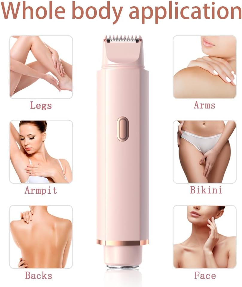 (Newly Upgraded) Bikini Trimmer for Women - Painless Electric Razors with Dual-Head for Silk Skin, Rechargeable Pubic Hair Trimmer Womens,IPX7 Waterproof&Easy Cleaning, USB Charge Pink