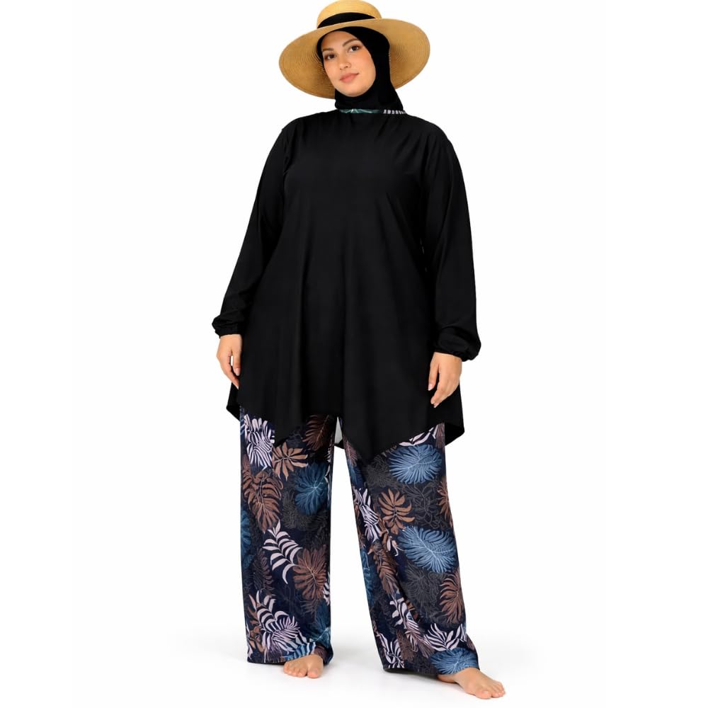 Burkini - Traje de baño modesto de 4 piezas con hijab - traje de baño islámico alto largo largo