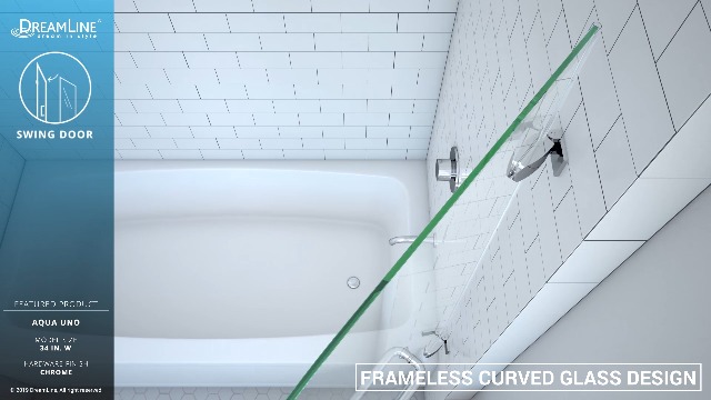 【新品同様】TERRYWOOD DreamLine Aqua Uno 34 in. W x 58 in. H Frameless Hinged Tub