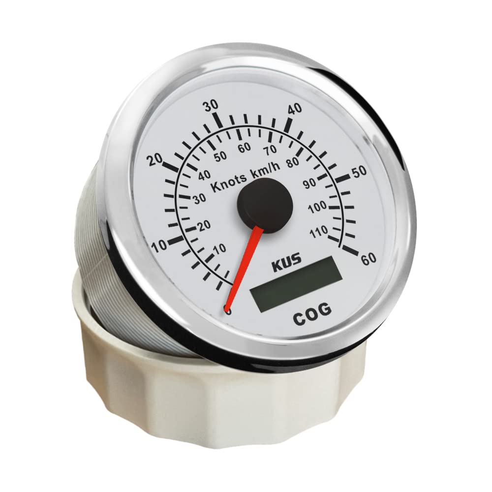 KUS Misuratore Di Velocità Contatore Del Chilometro Misuratore Del Gauge 60Knots 110KM/H Per Barca Yachts 85mm Con Retroilluminazione (Bianco)