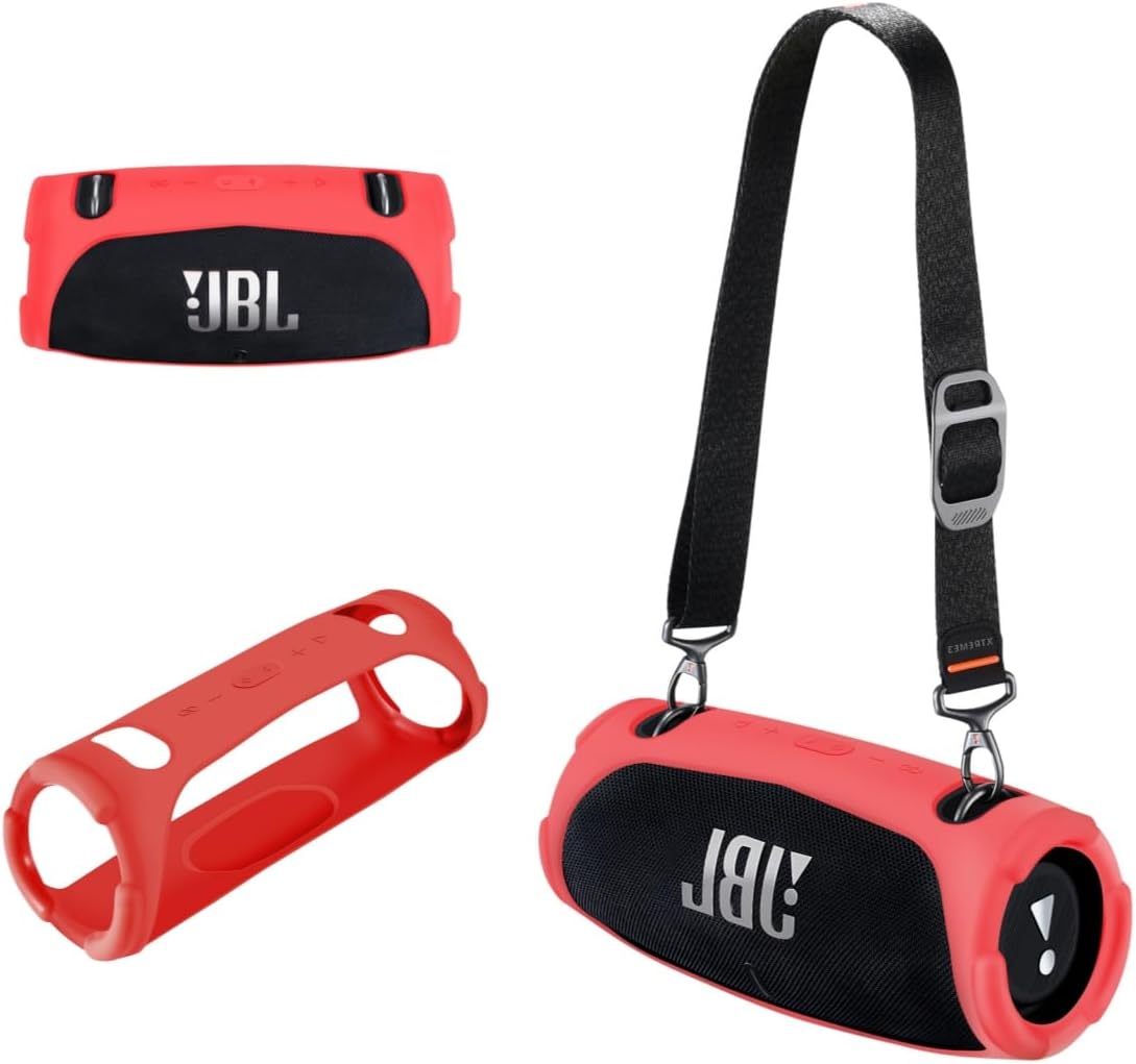 Silicone Cover Case Compatible with JBL Xtreme 3 Portable Bluetooth Speaker, Waterproof Soft Skin Silicone Protective Case for JBL Xtreme 3 Bluetooth Speaker Accessories (Red)