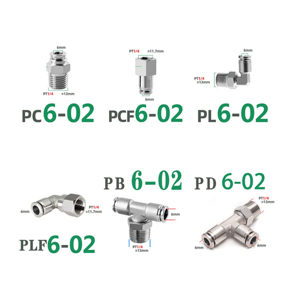ezqnirk 1PCS 304 Stainless Steel Pneumatic Quick Connector Trachea Hose,PCF,6-02