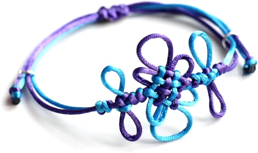 Handmade Flower Knot Bracelet Adjustable Friendship Bracelet with Blue & Purple Thread for Women