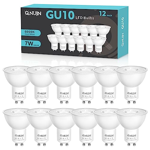 QNUJN GU10 LED Bulbs, 6000K, 7W, 500lm, Pack of 12