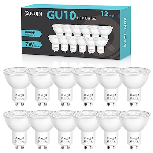 QNUJN GU10 LED Bulbs, Cool White 6000K LED Light Bulbs,7W 500lm Energy Saving GU10 Bulbs,50W Halogen Spotlight Equivalent,38° Beam Angle, Non-Dimmable, for Home Lighting Decor -12 Packs