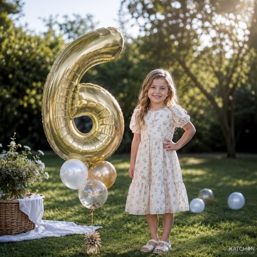 Image of KatchOn, Number 6 Balloon, 40 Inch Champagne Gold Foil Number Balloon