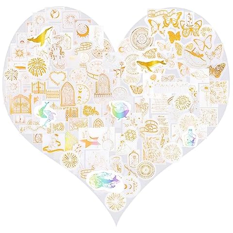 AirSun Scrapbook Stickers Gold Holographic Scrapbooking Supplies Transparent Decorative Decals Glitter PET Self-Adhesive Sticker Sheet for Crafts Resin Jars Gift Wraps 410Pcs Cover