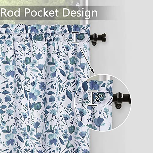 Faironly Kitchen Curtains Valances For Bedroom Blue Floral Print Curtain For Bathroom And Living Room Rod Pocket Window Treatment Valances, 52×15 Inch, 1 Panel #TOP1