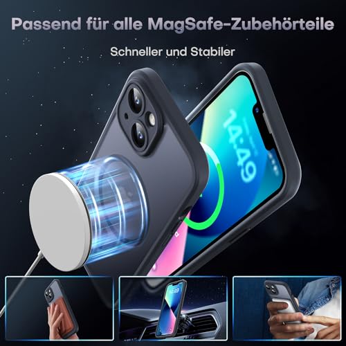 TOCOL für iPhone 13 Hülle für Magsafe, Vollständiger Kameraschutz Stoßfest Kratzfest Transluzente Rückseite Magnetisch Handyhülle für iPhone 13 Case, Schwarz – Bild 4