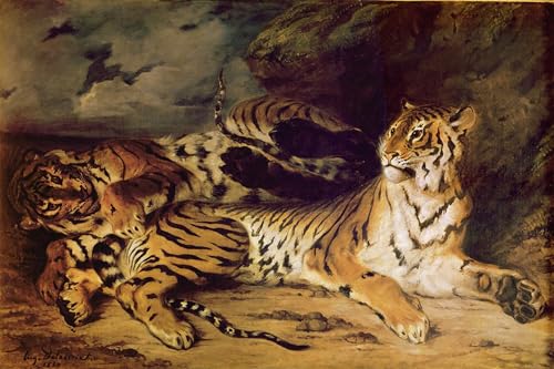 Impression d'affiches Jeune tigre Delacroix sur toile de qualité musée en 60x90cm