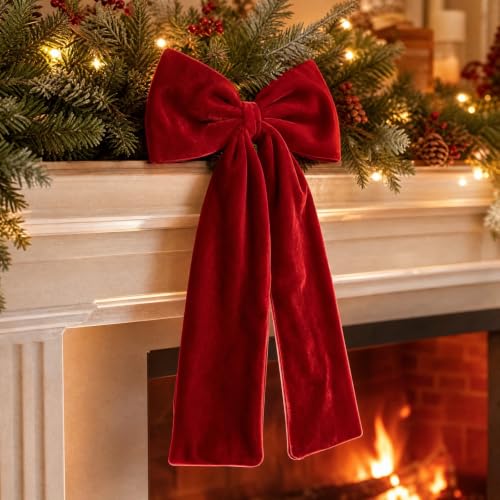3 PCS Red Bows Velvet Bows For Christmas Tree 15"X9.8" Christmas Tree Bows - image 3