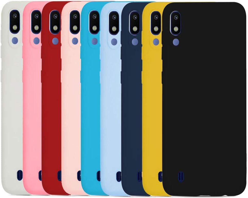 Mkej (9 Pack Case for Samsung Galaxy A10, Ultra-Thin Silicone Cover Soft Flexible Colour Candy (9 Colours) [ White + Pink + Red + Light pink + Blue + Light blue + Navy blue + Yellow + Black ]
