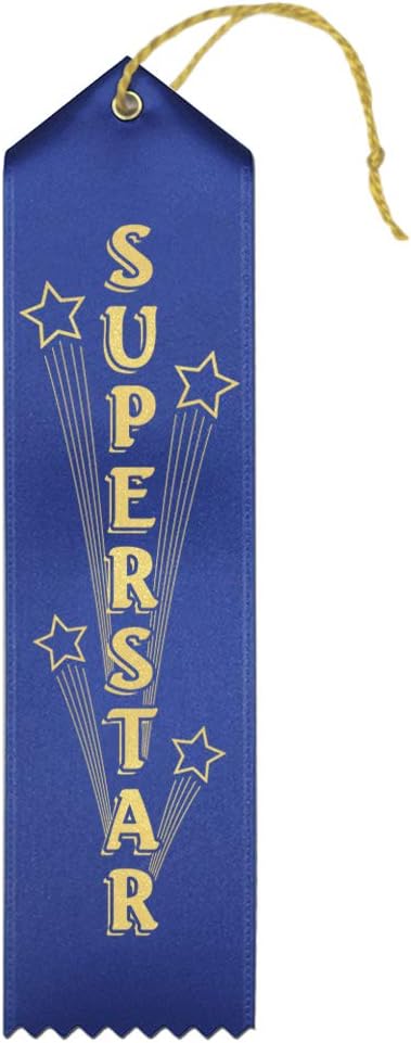 RibbonsNowSuperstar Award Ribbons – 25 Blue Ribbons with Card & String