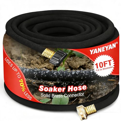 YANEYAN 10 FT Soaker Hose 1/2 Heavy Duty Garden Hose to Save 70% Water Drip Irrigation Kit for Lawn/Yard Landscaping Beds