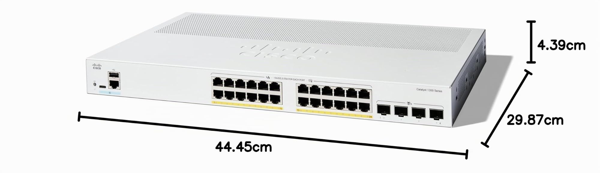 Cisco Switch gestionado Catalyst 1300-24P-4X, GE de 24 Puertos, PoE, SFP+ GE 4x10, protección Limitada de por Vida (C1300-24P-4X)