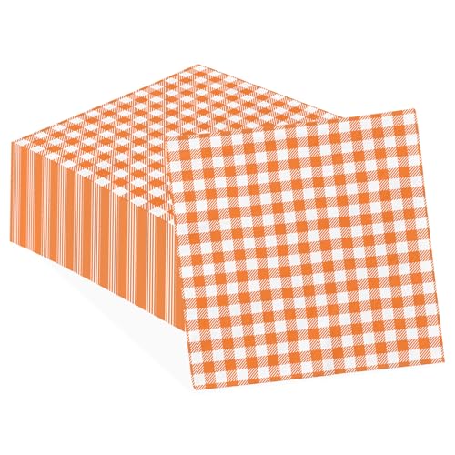 100 Pcs Fall Orange Gingham Paper Napkins 2 Ply Watercolor Orange and White Buffalo Checkered Disposable Hand Towels for Thanksgiving Harvest Picnic Birthday Supplies Decorations
