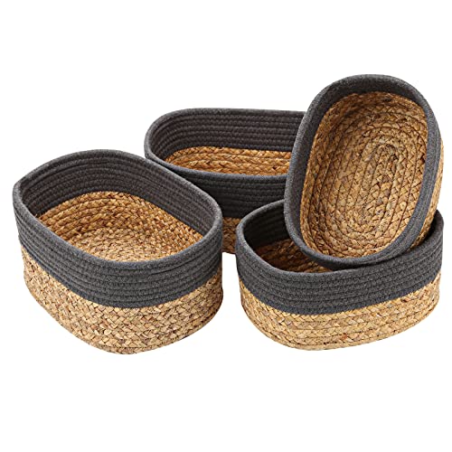 Lannvan Aufbewahrungskorb 4er Set aus Wasserhyazinthe und Baumwolle,Körbe Korb Geflochten Körbe Aufbewahrung Storage Basket Aufbewahrungskörbe für Bad Badezimmer Kinderzimmer Wickeltisch,Grau