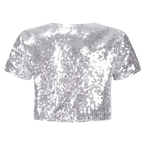 renvena Girls Sequins Cardigan Short Sleeve Open Front Glitter Cropped Blazer Bolero Shrug for Party Dress2
