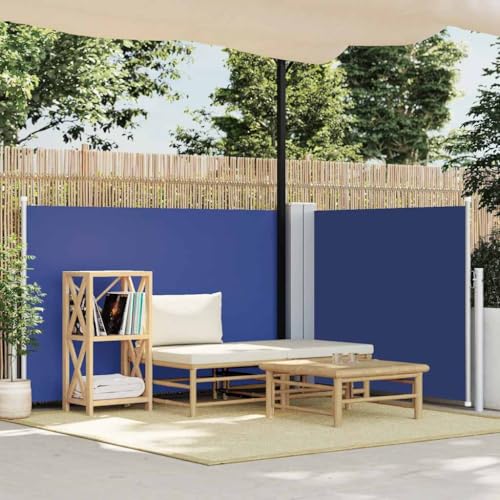 Ausziehbare Seitenmarkise Blau, UV-beständiges Polyester, 100x600cm, Doppelseitiger Sichtschutz für Terrasse Garten Balkon, Sonnenschutz Außenbereich, Windschutz und Privatsphäre