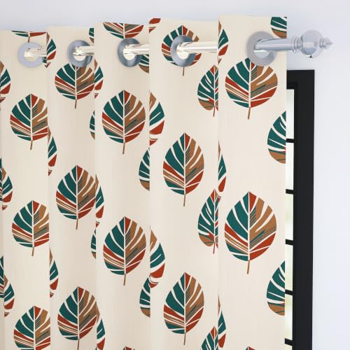 Image of Story@Home Window Curtains 5 Feet Long Set of 2 | Leaf Printed | Bohemian Cotton Curtain | Light Filtering Curtains for Living Room, Bedroom | (116 X 152 Cm, Multi-Color & Beige)