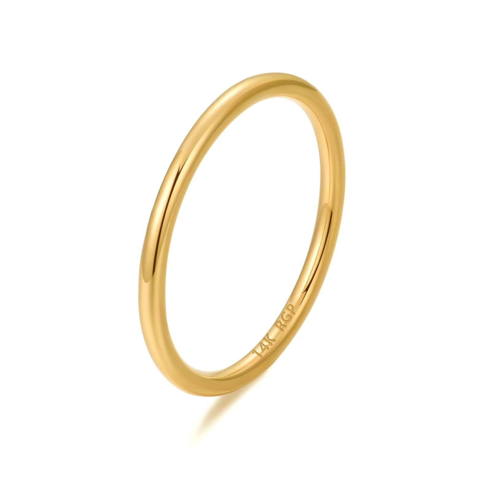 NOKMIT 1mm 14K Gold Filled Rings for Women, Non Tarnish Stacking Band Dainty Thin Gold Thumb Ring | Minimalist Stackable Wedding Band | Anillos de Oro 14K de Mujer | 1PC/2PCS/3PCS Size 4 to 11