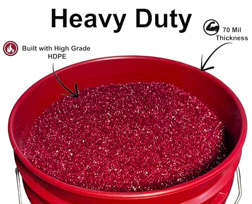 Image of 5 Gallon Bucket & Lid - All Purpose Pail - Made in USA - Food Grade - BPA Free (Red, 6-Pack)