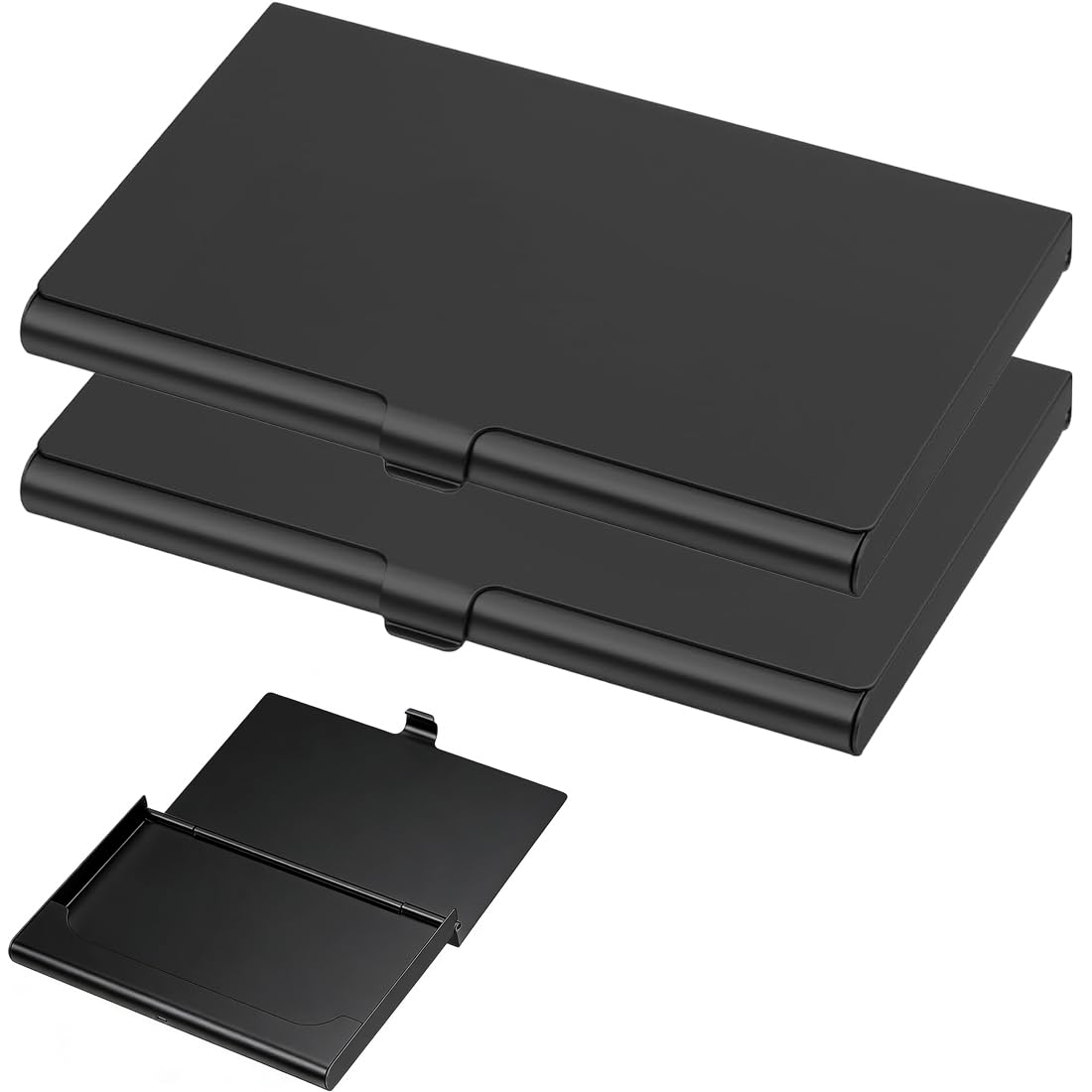 Estuches para tarjetas de visita, 2 piezas aluminio superligero para tarjetas de visita, tarjetero delgado profesional, carteras de metal para viajes y negocios para mujeres y hombres, Negro