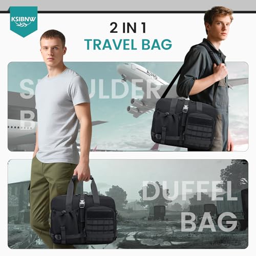 KSIBNW Personal Item Bag 40x30x15cm, Travel Duffle Bag 16x12x6 inch, Tote Carry on Luggage Under Seat for Airplanes Overnight Tactical Messenger Bags 15.6 inch Laptop Bags for Women and Men, Black2