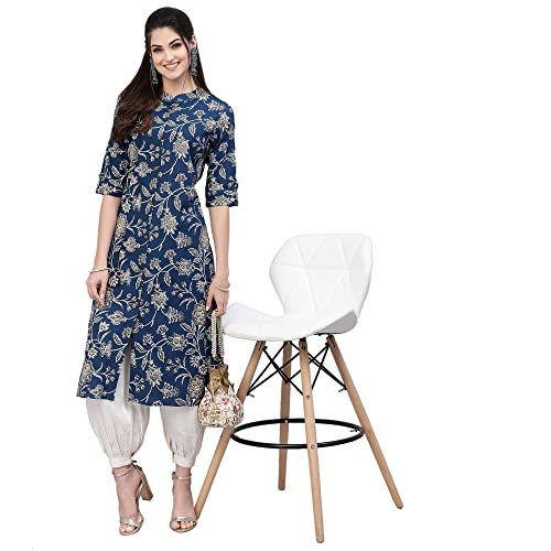 Image of Stylum Women's Aqua Floral Printed Rayon A-Line Kurta | Comfortable Daily Office & Casual Wear (Available in Plus Sizes)