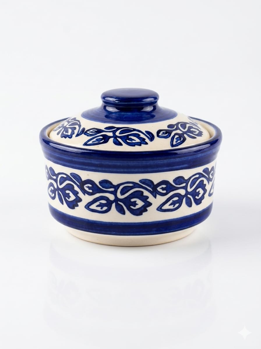 Blue Ceramic Serving Donga with Lid 500ml | Multipurpose Serving Bowl for Kitchen & Dining | Premium Casserole Bowl for Daily Use & Gifting - Blue-image-22