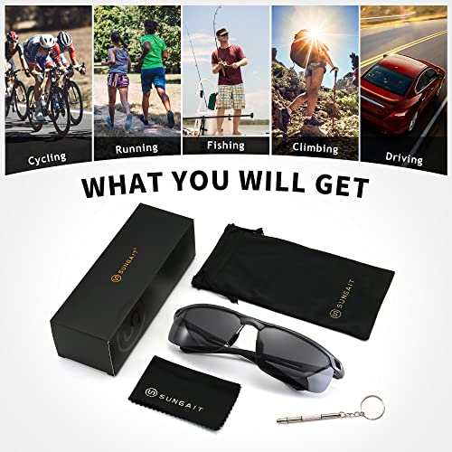 Sungait Mens Women Polarized Sports Sunglasses +Baseball Fishing Driving Sunglasses +Al-Mg Frame Uv400 Protection (Gunmetal Frame/Gray Lens) #TOP5