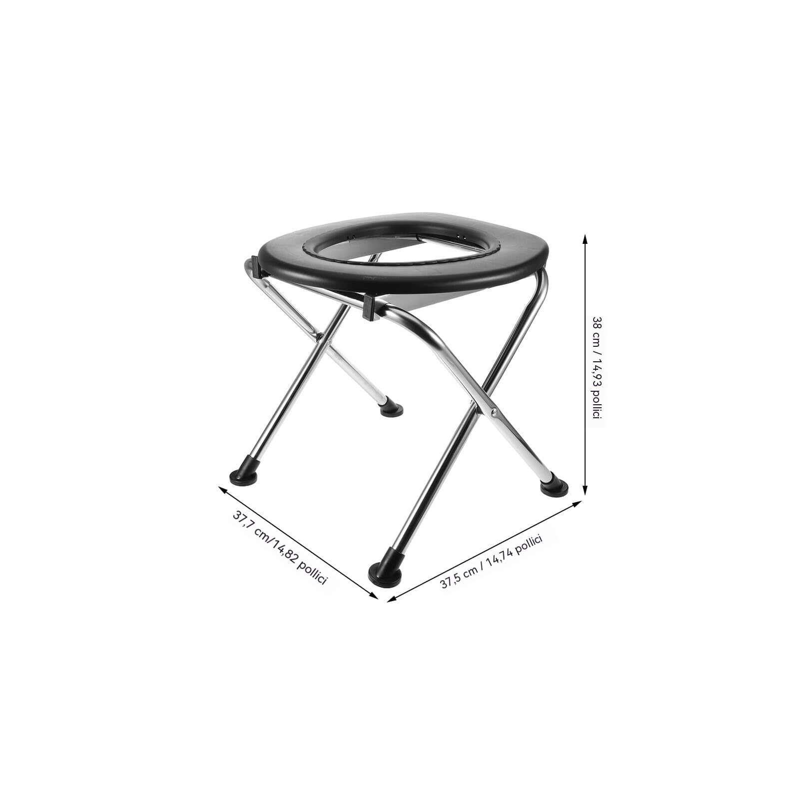 Sedia Wc Pieghevole Portatile con Sedile Imbottito in Acciaio Inox e Plastica e Struttura Resistente, per Campeggio, Auto e Persone con Mobilità Ridotta