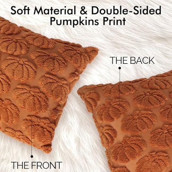 2 Pieces Fall Pillow Case Cover 18x18 Pumpkin Pattern Soft Plush Faux Wool Couch Throw Pillow Covers Decoration