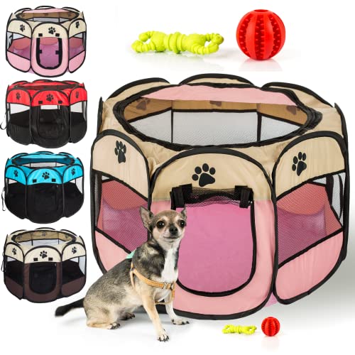 Parque para Perros Pequeños y Medianos Plegable + 2 Juguetes Incluidos - Parque Perros Exterior e Interior con 2 Puertas Cachorros - Corralito para Perros y Mascotas Ideal para Juegos Cover