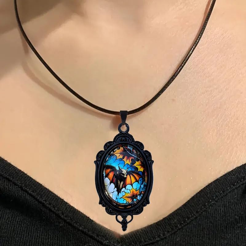 coadipress Gothic Vampire Bat Earrings Necklace Set Vintage Crystal Glass Bat Goth Vampire Earrings and Pendant Necklace Mystic Victorian Witch Jewelry Halloween Costume for Women - Image 5