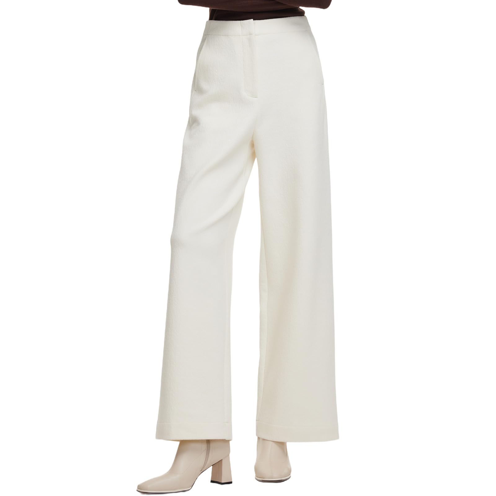GOELIA Womens Fleece Lined Pants Adjustable Waist Straight Wide Leg Work Pants Fall Winter Warm Elegant Suit Sweatpants