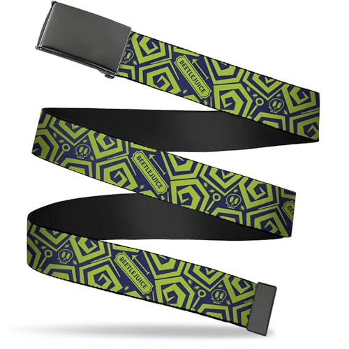Beetlejuice Belt, Flip Web Belt Beetlejuice Title and Icons Collage Blue Green