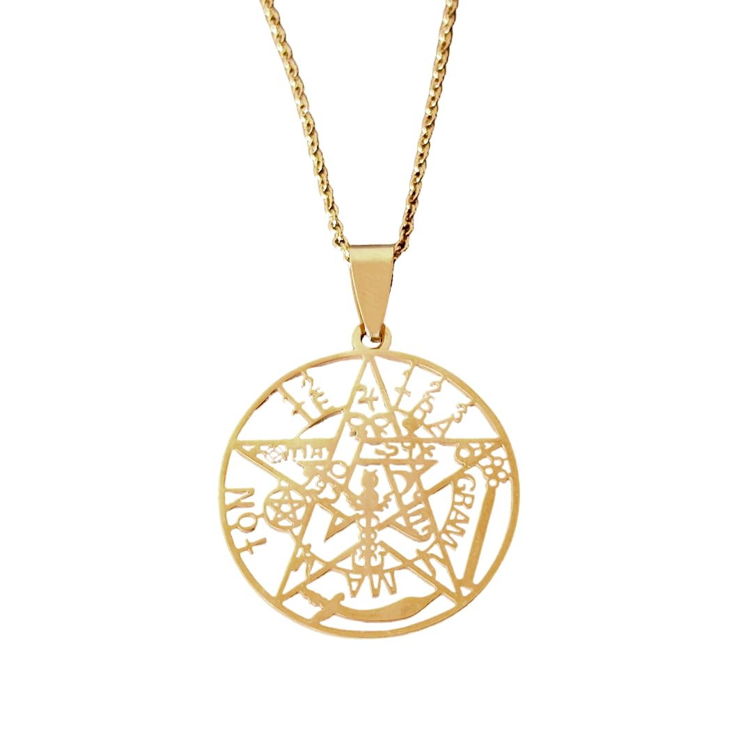 Simboliks Colgante Tetragrammaton Acero Inoxidable Medalla Pentagrama Tetragramaton Joyería Religiosa Amuleto de Protección mal de ojo Símbolo Místico Wicca Regalo Mujer Hombre