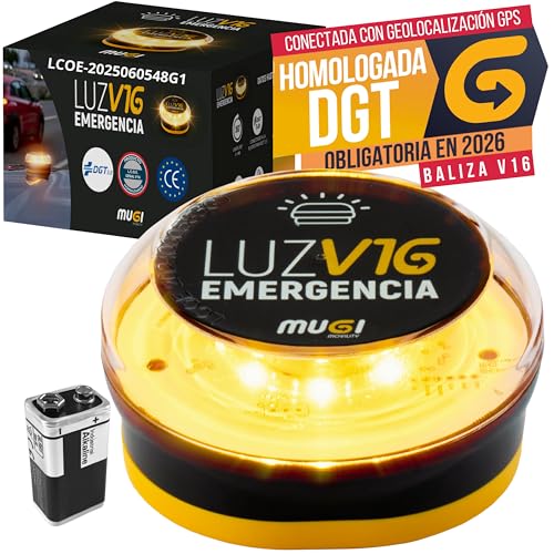 Baliza V16 Homologada DGT con Geolocalizador Datos Hasta 2040 Luz Emergencia Coche Conectada Geolocalización Sim 3.0 Sustituye Triangulos Valisa Geolocalizada Pila 9V Base Imantada Obligatorio 2026