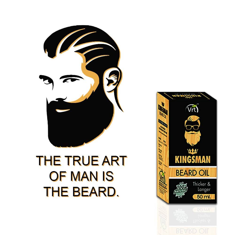 VRT HERBAL Kingsman Beard Oil Beard and Moustache Oil, 50 ml | Non-Sticky,Light Beard Oil for Men| Pleasant Fragrance | Nourishes and Strengthens Beard. (VRT Beard Oil- 50ml)