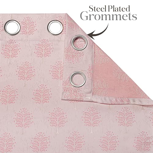 Image of Yellow Weaves 1 Pc Jacquard Tree Eyelet Long Door Curtain - Perfect for Home, Office, Bedroom, Living Room & Balcony - 7 Feet (Dusty Pink)